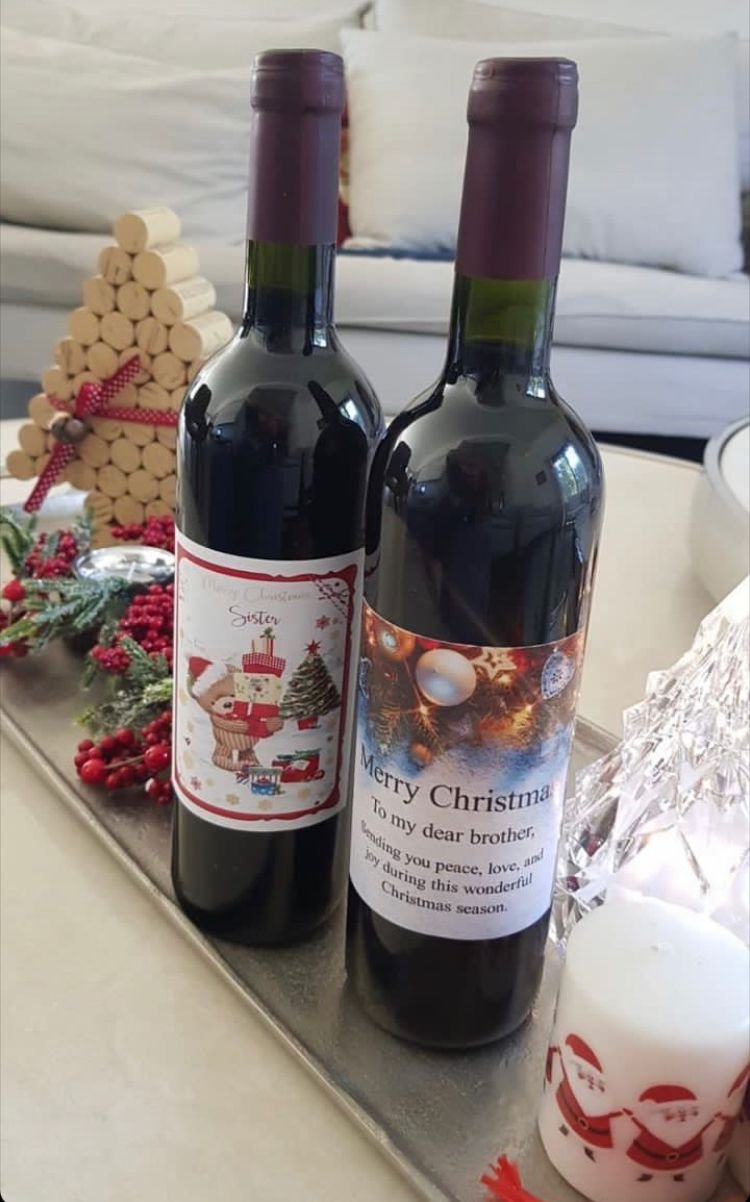 Private label on wine bottle christmas