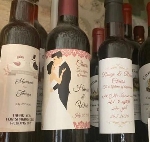 Private label on wine bottle wedding